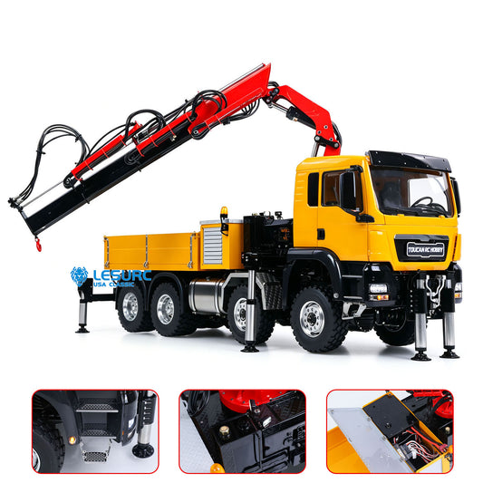 LESU 3363 1/14 Metal 6X6/8X8 RC Hydraulic Crane Truck Z0086 Z0082 3Speed Gearbox 7CH Valve 4MPA 6 Outriggers Sound Light Axle Diff Lock
