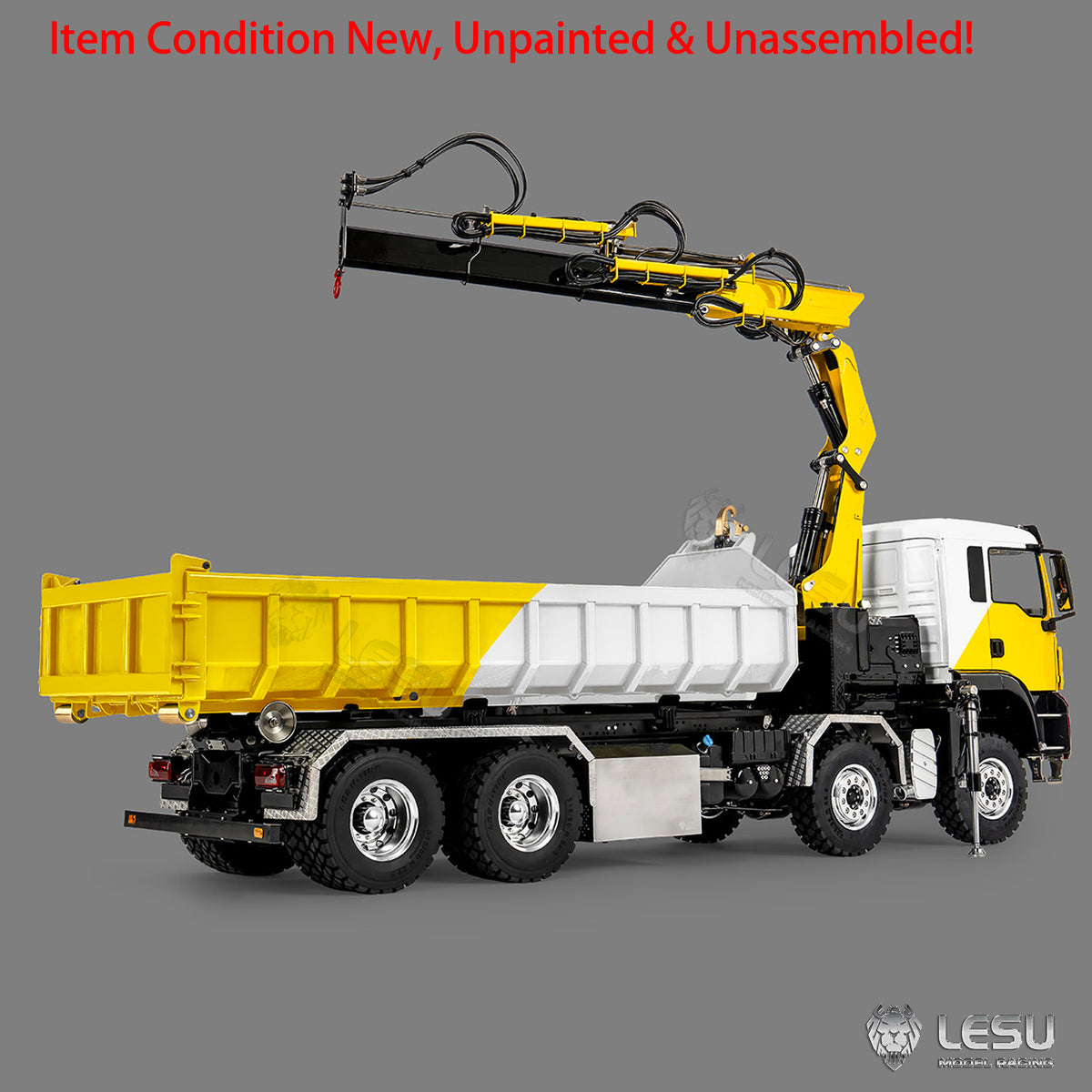 LESU Z0125 1/14 8x8 RC Hydraulic Crane Roll Off Dumper Truck with TGS Cabin Folding Hook Lift 3 Speed Gearbox Differential Lock Metal Chassis