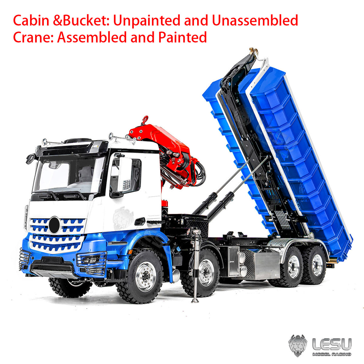 LESU Z0122 1/14 8x8 Hydraulic Roll Off RC Dumper Truck with Telescopic Hook Arm 7CH Valve Crane 3 Speed Gearbox Differential Lock Light Sound
