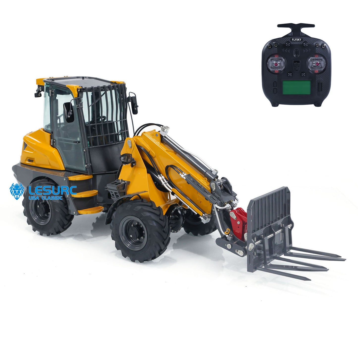 LESU AOUE AT1050 1/14 Metal 4X4 RC Hydraulic Telescopic Arm Loader Sound Light System Fork Bucket for Construction Vehicle Enthusiast