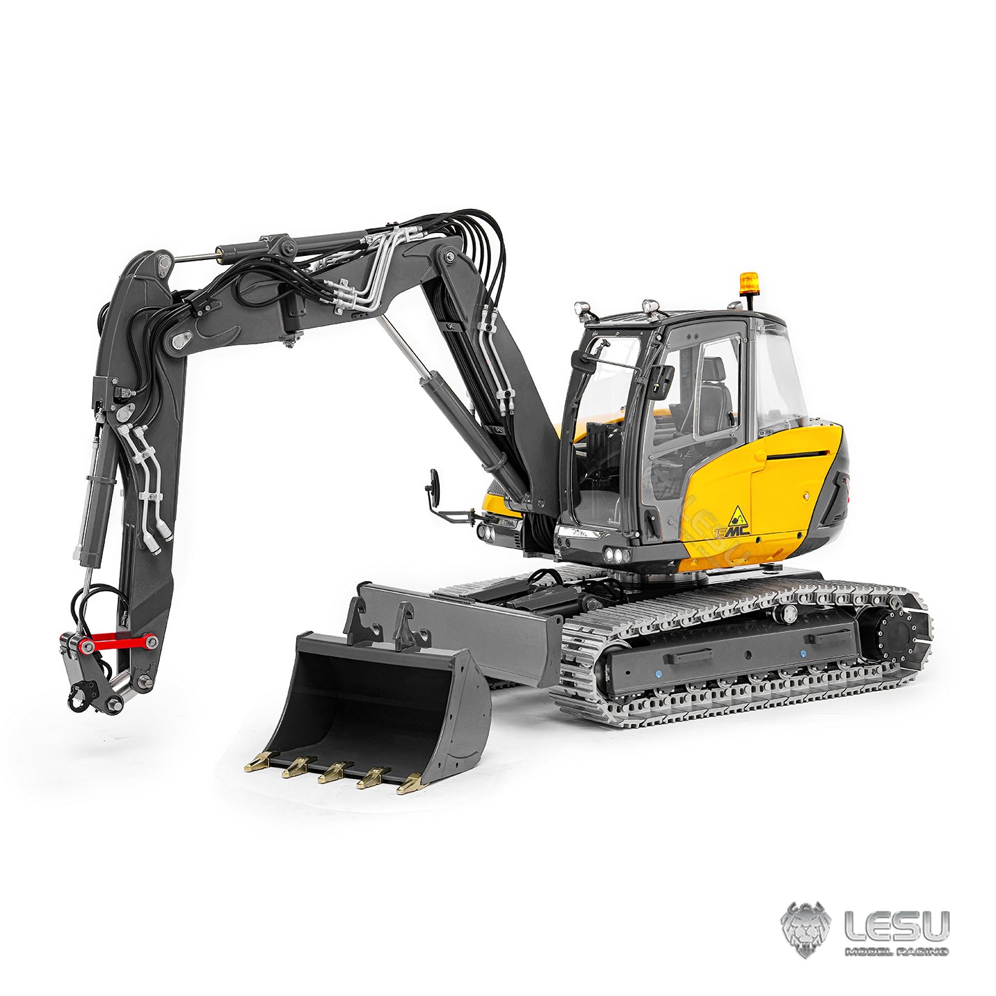 LESU Metal 1/14 Hydraulic RC Excavator MC15 4 Arms Remote Control Digger Model 9 Ways Valve Dual Pumps Light Sound Radio Battery