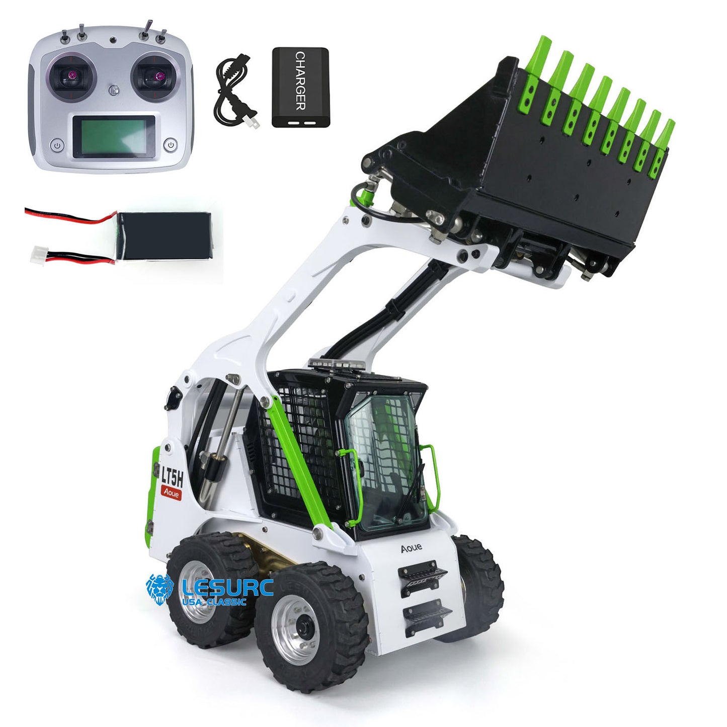 LESU Aoue LT5H 1/14 Metal RC Hydraulic Skid Steer Loader A0008 with FlySky I6S Radio Controller Light Sound for Engineering Vehicle Enthusiast