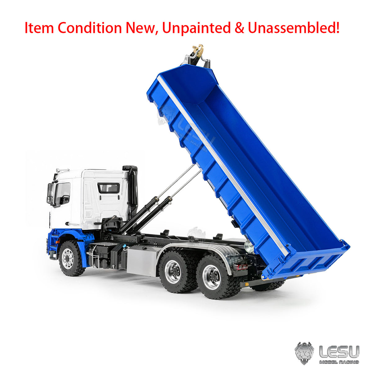 LESU Z0092 1/14 6x6 RC Hydraulic Roll Off Dump Truck with Telescopic Hook Lift Metal Chassis 3 Speed Gearbox Light Sound System