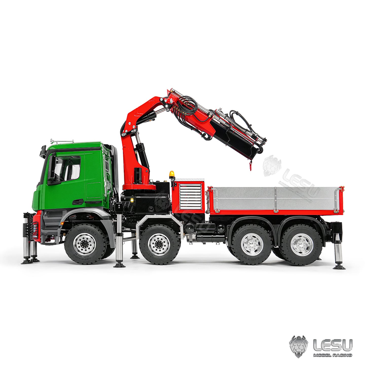 LESU 3363 1/14 Metal RC Hydraulic Crane Truck 8X8 Axle Diff Lock 3Speed Remote Control Lorry 7CH Valve 6 Outriggers Light Sound