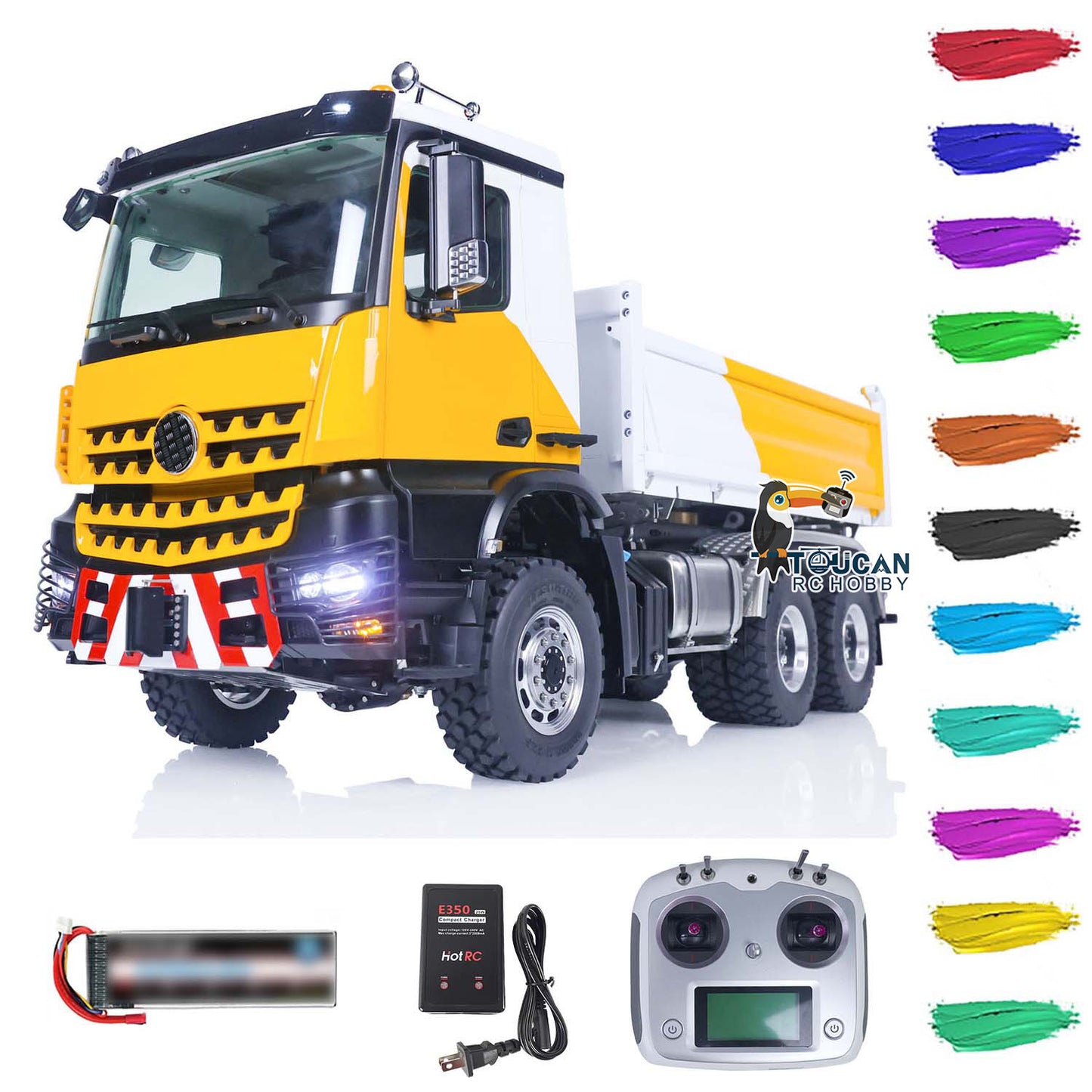 LESU 1/14 6x6 Metal 3 ways Dumper Remote Control Hydraulic Low Roof Dump Truck Engineering Vehicle With I6S Radio System