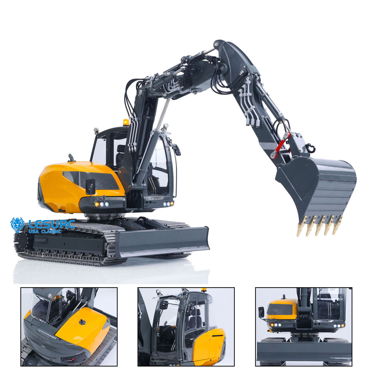 LESU MC15 4 Arms Metal 1/14 Hydraulic Remote Control Excavator KIT Model RC Digger Dual Pumps 9 Ways Valve Light Sound Motor
