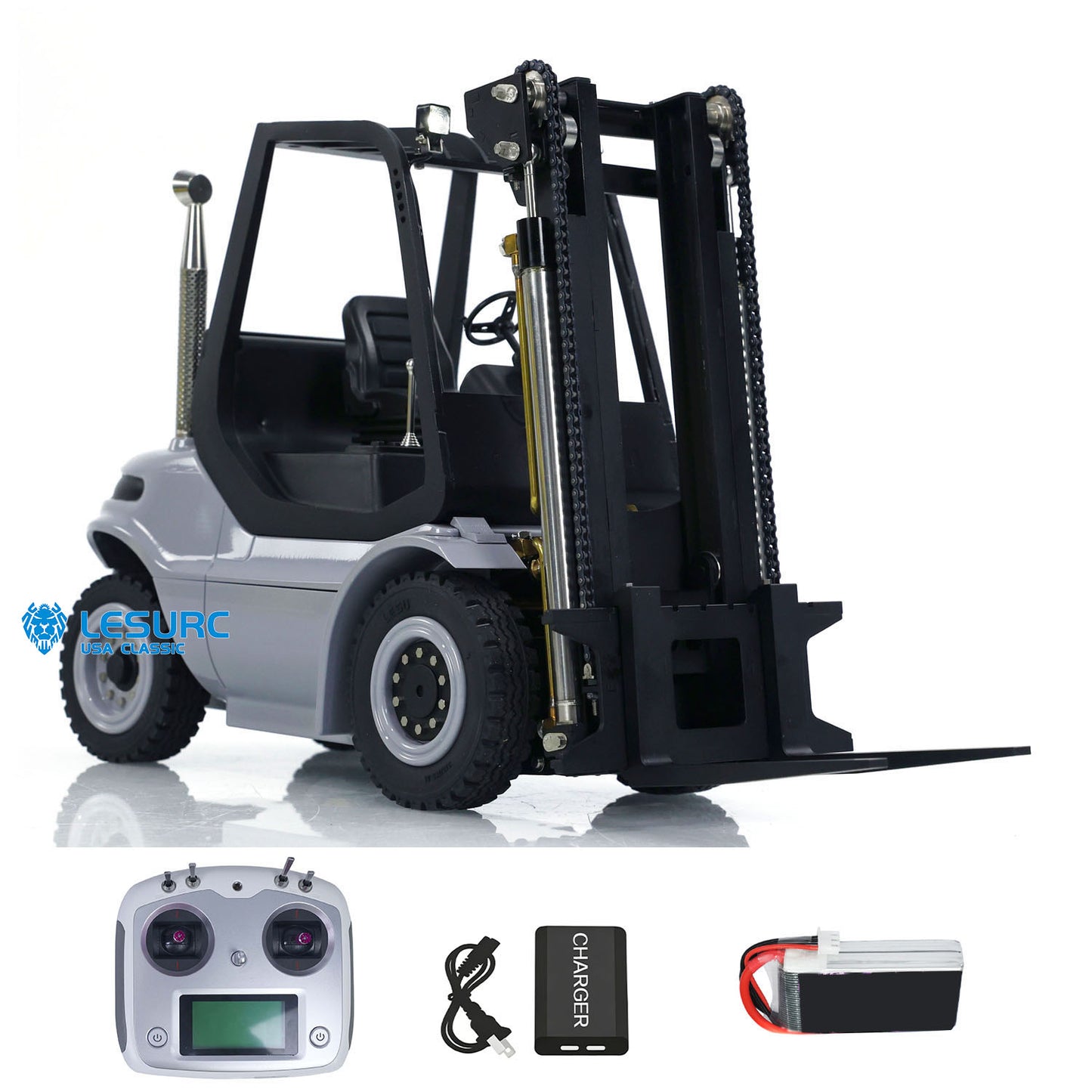 LESU A0002 1/14 Metal RC Hydraulic Forklift with FlySky I6S Radio Controller Sound Light System for Remote Control Construction Vehicle Enthusiasts