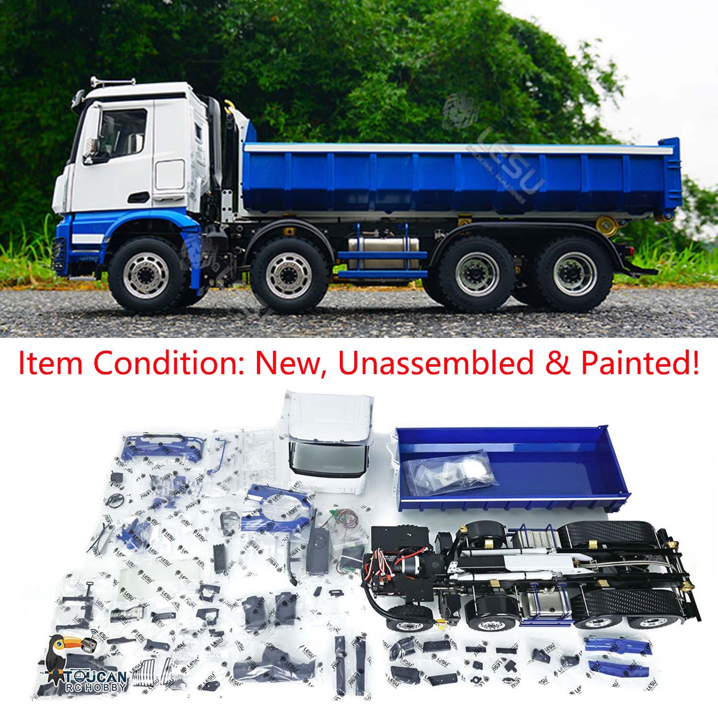 IN STOCK LESU 1/14 Scale 8x8 Truck Hydraulic Remote Controlled Dumper Roll On/Off Tipper Model Car Sound Light System Motor