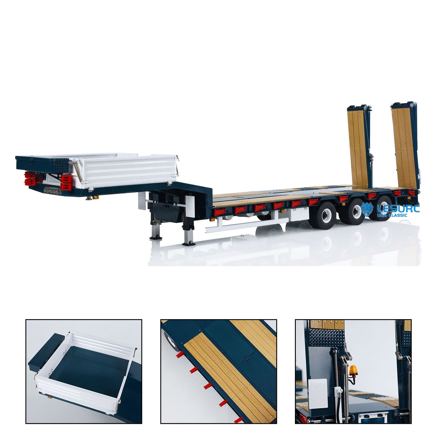 LESU A0041 1/14 Metal Trailer Hydraulic Lifting Tailboard with Landing Legs 3 Axles Chassis for RC Tractor Truck DIY Construction Model