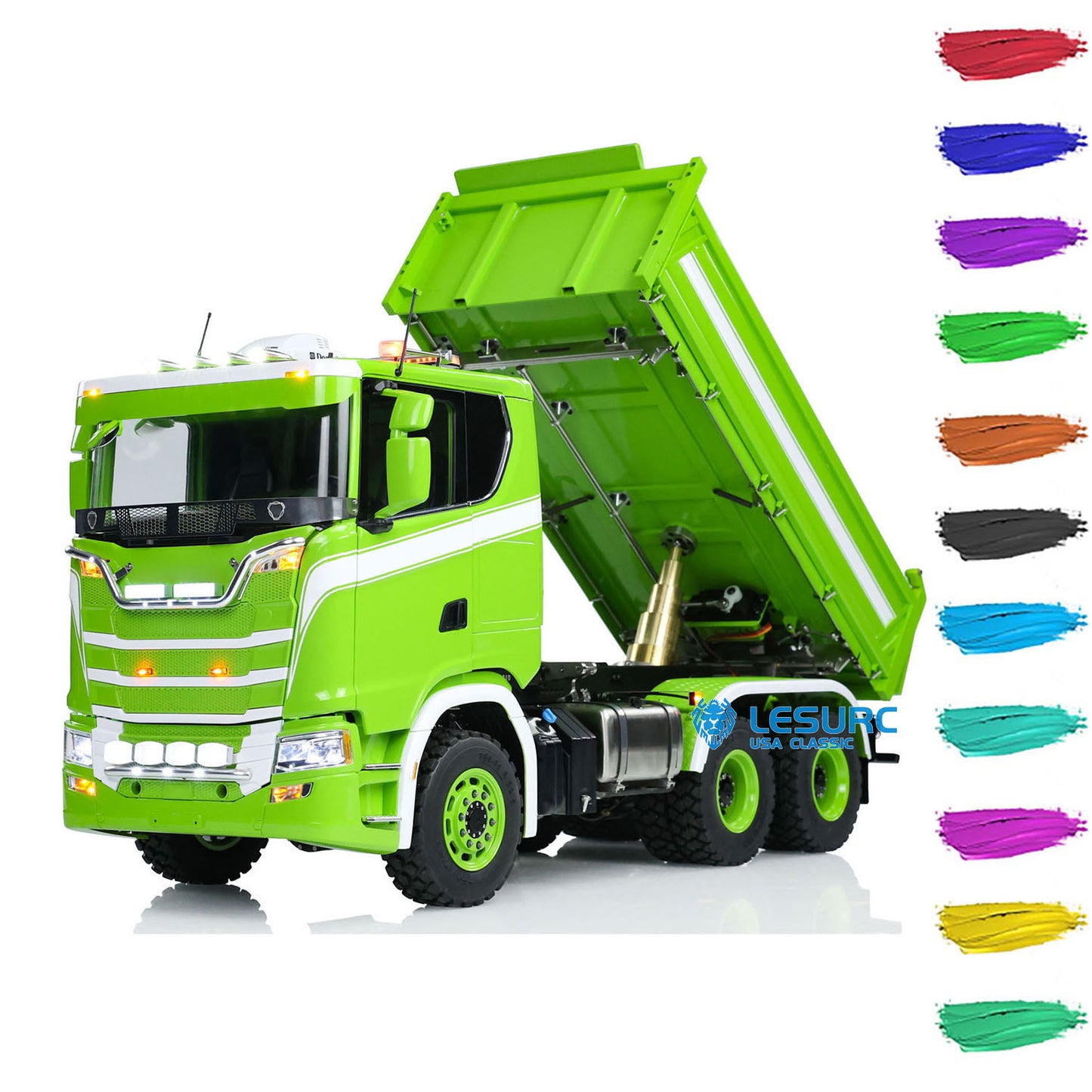 LESU 770S 1/14 6x6 RC Hydraulic Dumper Truck 3-way Remote Control Tipper Model Simulation Construction Vehicle 3Speed Light Sound