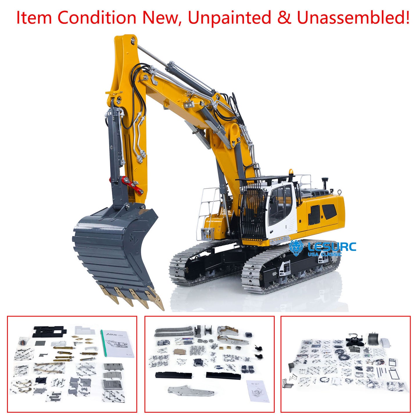 LESU 1/14 Aoue Radio Controlled Dual Pumps LR956 Hydraulic Excavator KIT Metal 3 Arms RC Digger Model 4+3CH Valve Light GPS