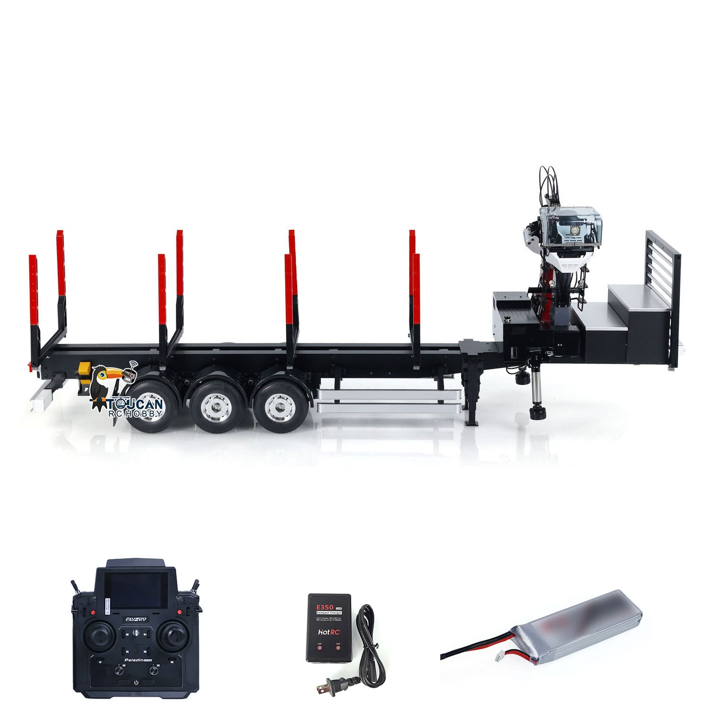 Customized LESU Hydraulic Metal Timber Crane 1/14 RC Log Trailer Flatbed Semi Trailer Painted and Assembled 99*40*20(cm) Light System