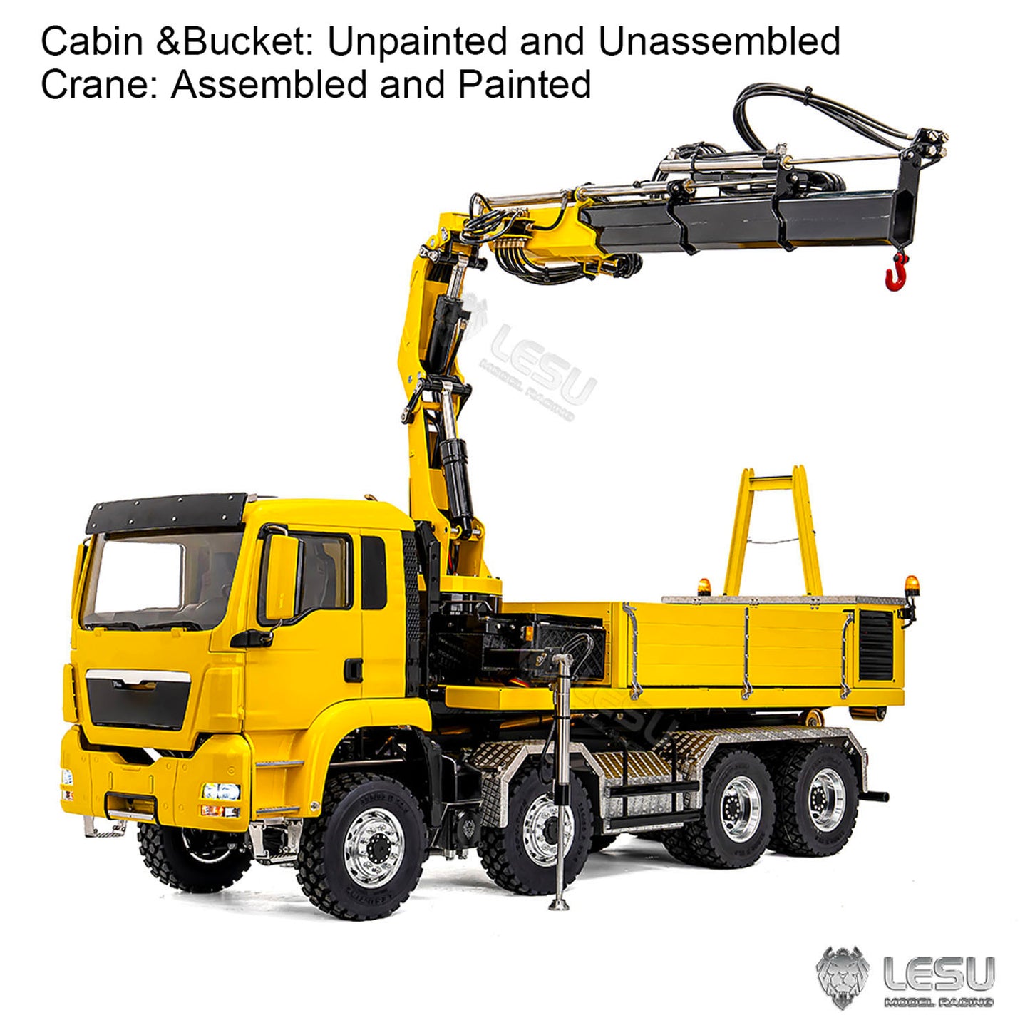 LESU 1/14 Hydraulic RC Roll on off Dumper Truck Crane Metal 8x8 Chassis Axles Lock 2Speed Gearbox 2+7CH Valve Sound Light System