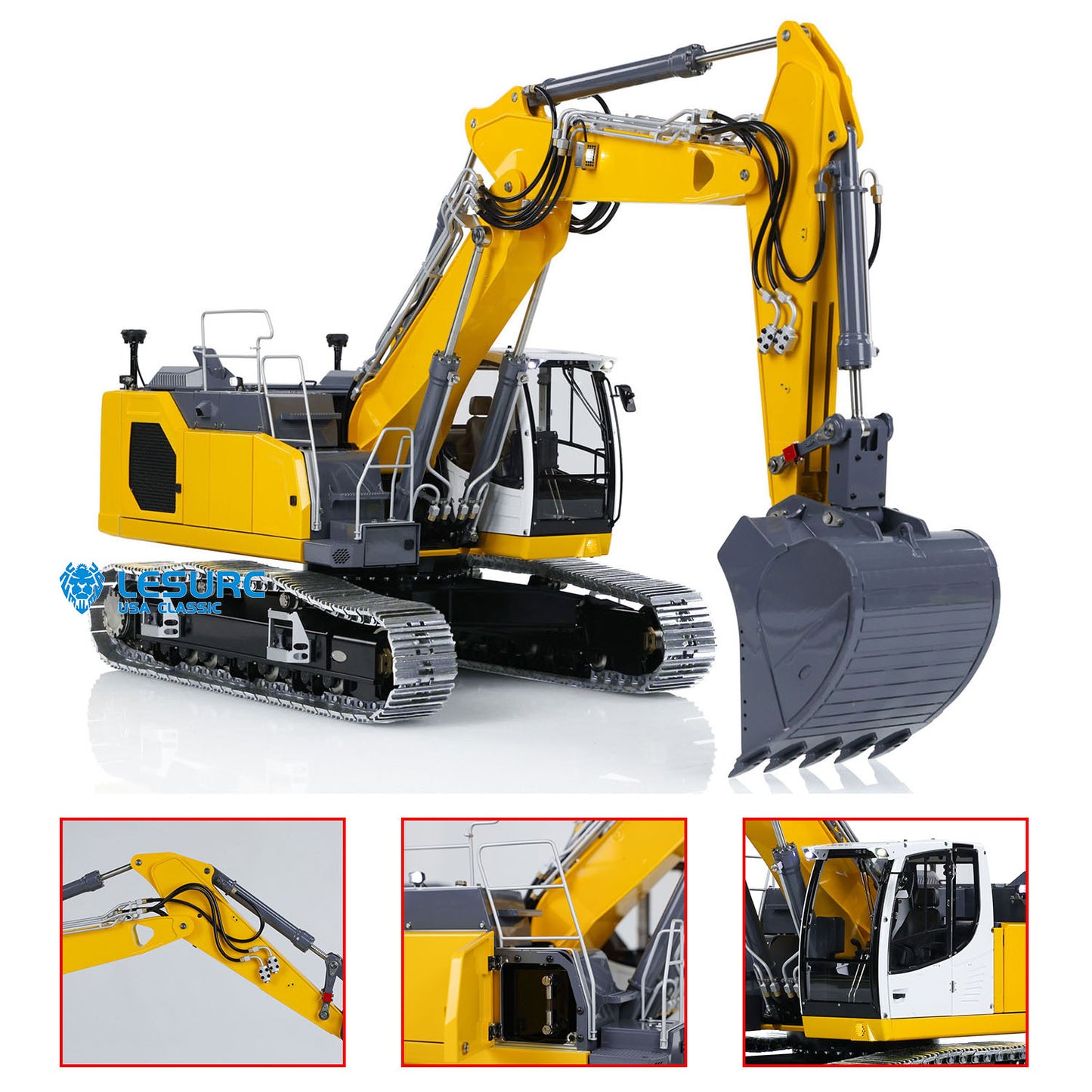 LESU Aoue-LR945 1/14 Metal RC Hydraulic Excavator B0017 3 Arms Digger Model with Light System for Construction Vehicle Model Hobbyists