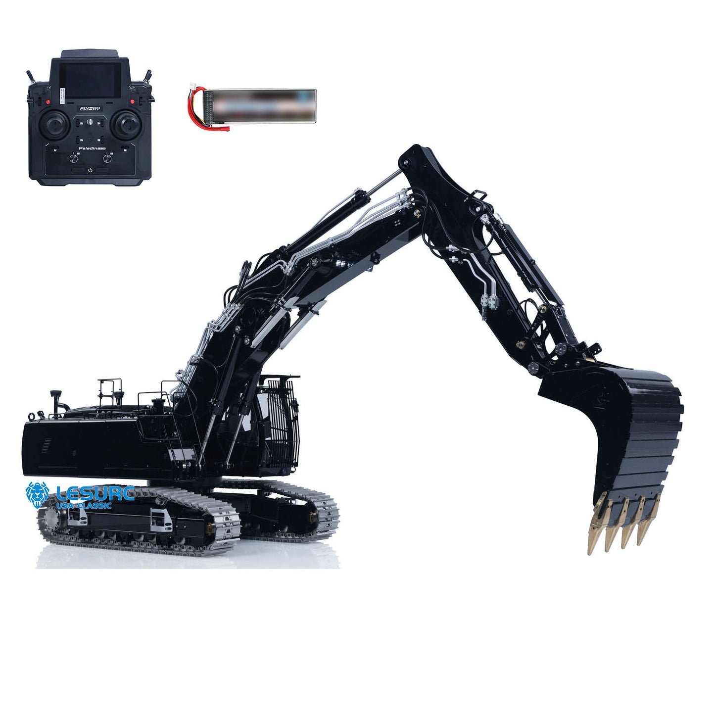 LESU LR956 1/14 Metal RC Hydraulic Excavator B0040 RTR Dual Pump Digger with FlySky PL18EV Lite Radio Controller Light System Quick Release Coupler