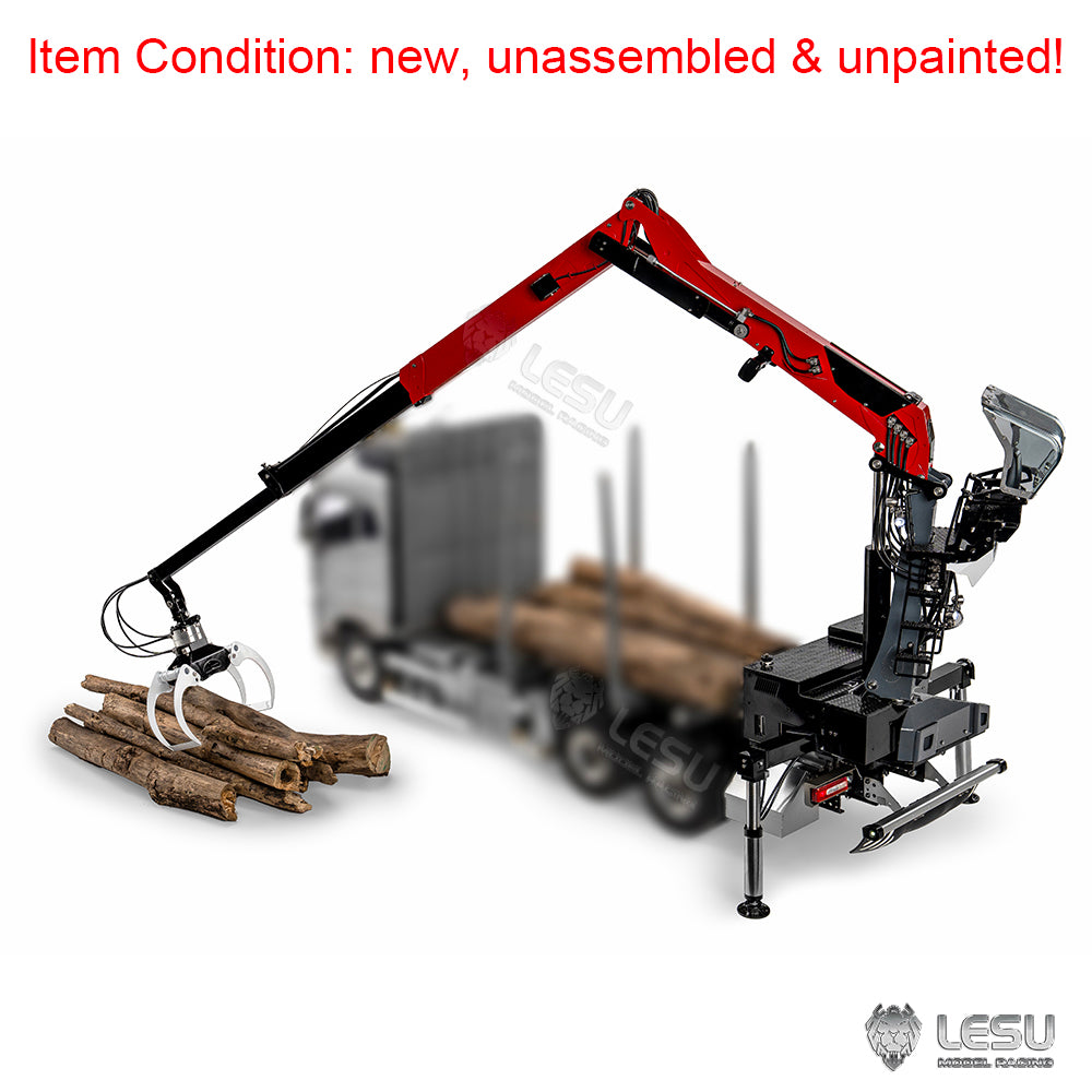 LESU 1/14 Metal RC Hydraulic Timber Crane Fly Jib 360 Degree Rotation 3-Stage Telescopic Arms for Remote Control Tractor Truck