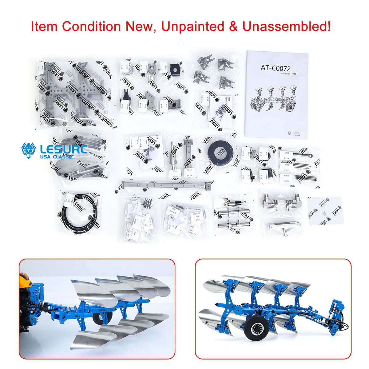 IN Stock LIMITED-TIME SALE LESU C0072 1/14 Metal Hydraulic Mounted Reversible Plow Upgrade Attachment for AOUE 1050 RC Walking Tractor Agricultural Vehicle Model