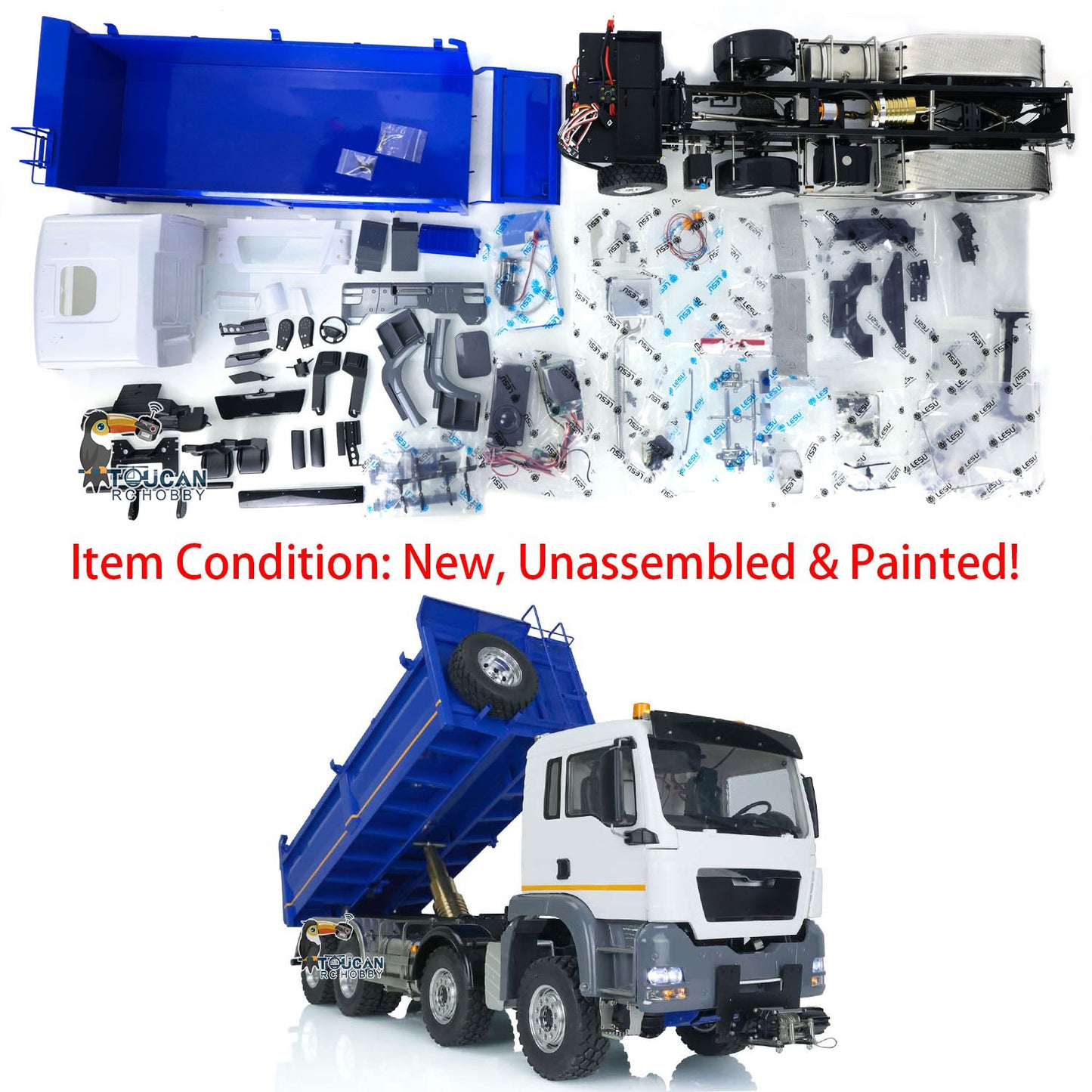 LESU 1/14 Scale 8*8 Metal Chassis TGS Hydraulic Dumper Truck Construction Vehicle W/ Light Sound System Motor ESC Servo Model