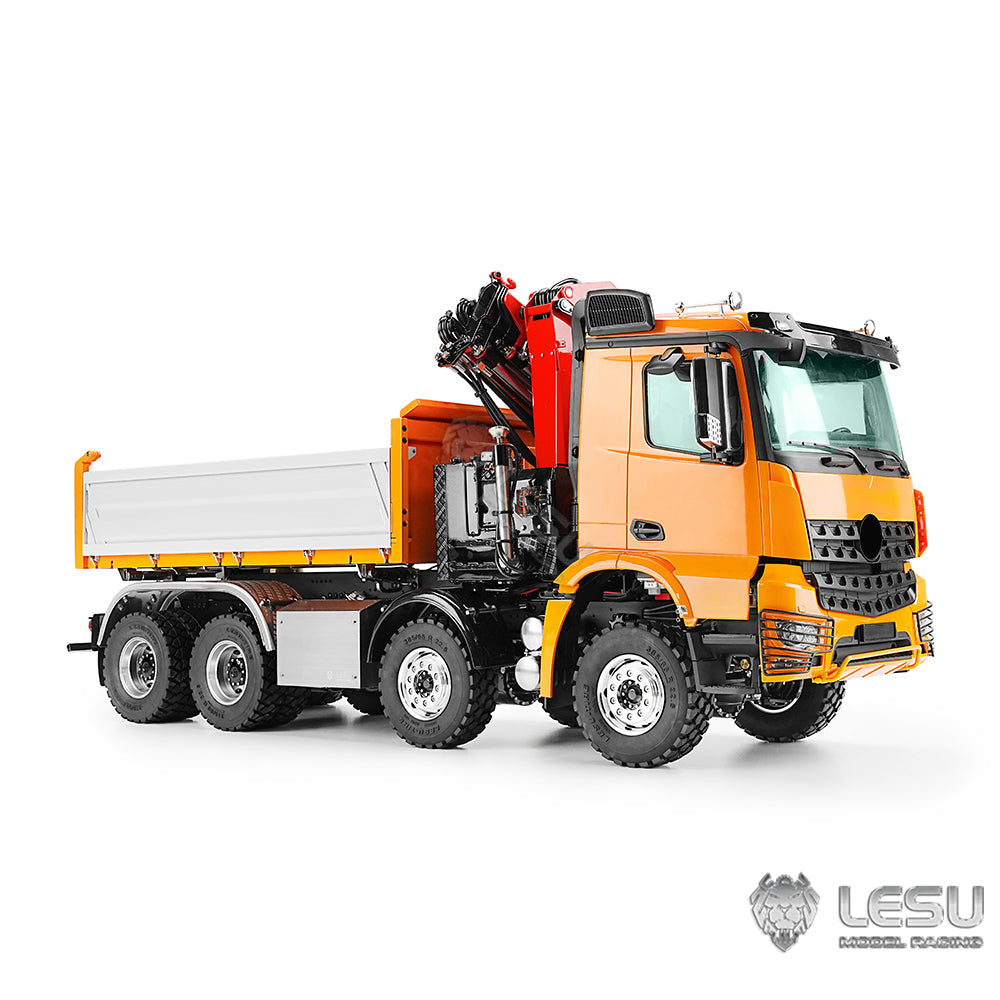 LESU 3348 1/14 RC Hydraulic Dump Truck 3-Ways 8X8 Remote Control Crane Tipper Emulated Car Hobby Models 7CH Valve 2Speed Gearbox