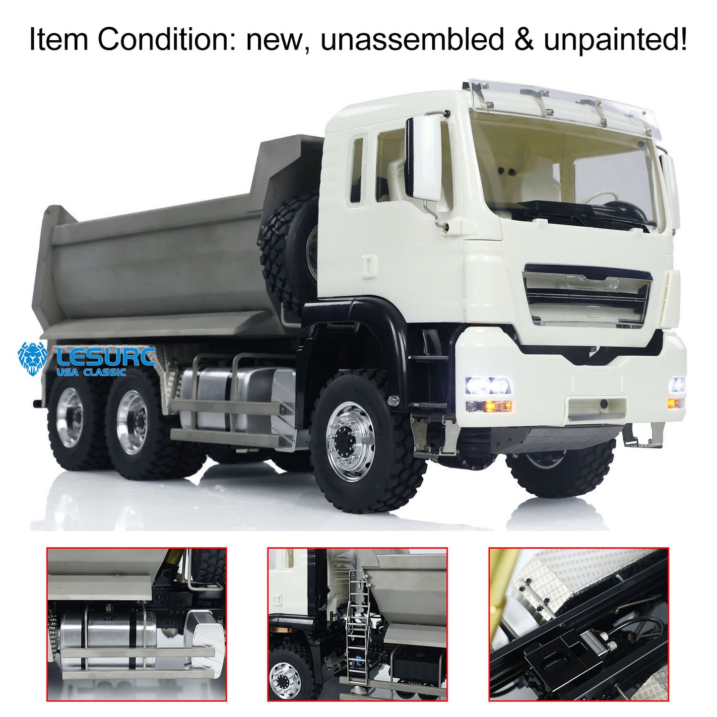 LESU 6*6 Front Cylinder Hydraulic Dumper Truck Tipper for 1/14 Scale Remote Controlled Model Construction Vehicles