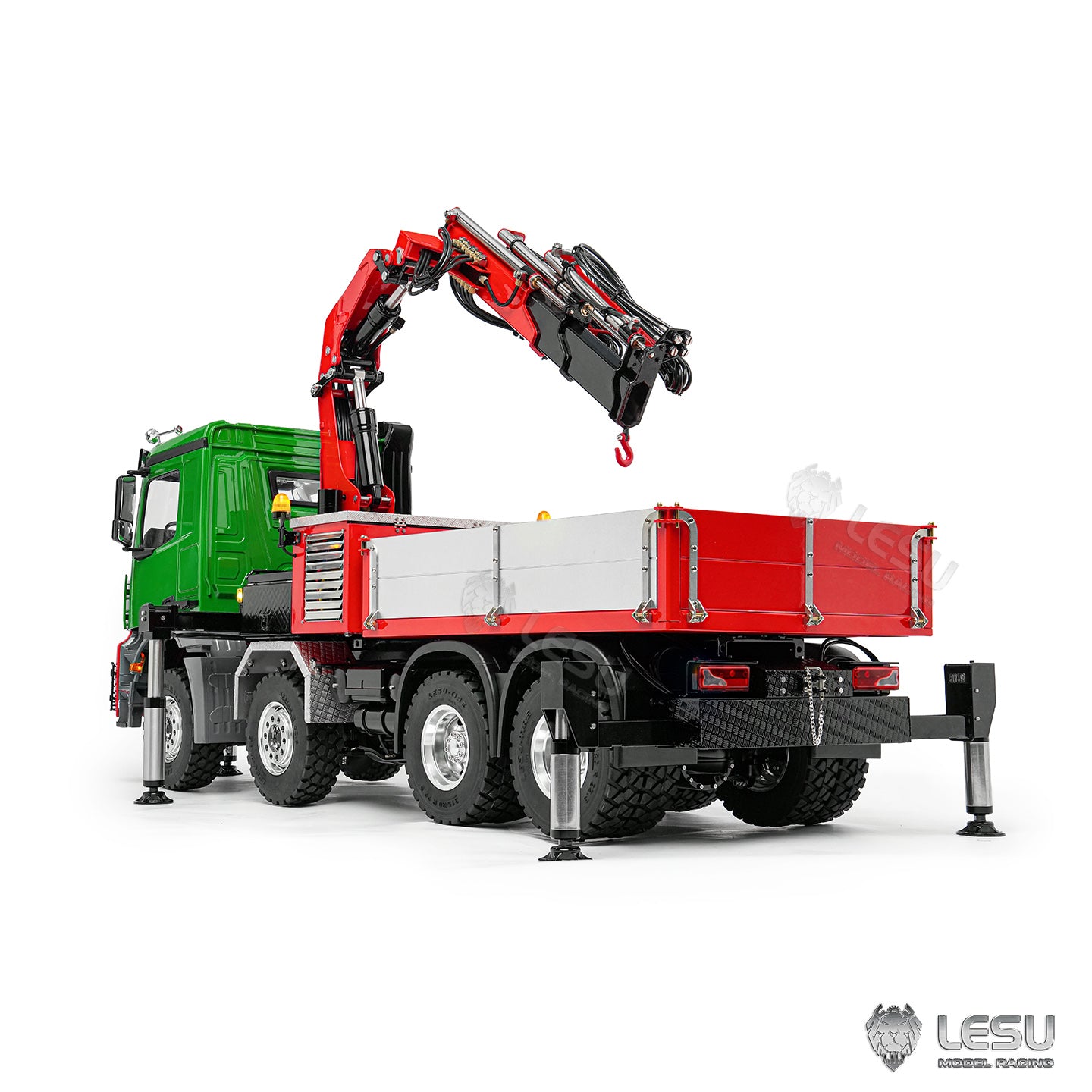LESU 3363 1/14 Metal RC Hydraulic Crane Truck 8X8 Axle Diff Lock 3Speed Remote Control Lorry 7CH Valve 6 Outriggers Light Sound