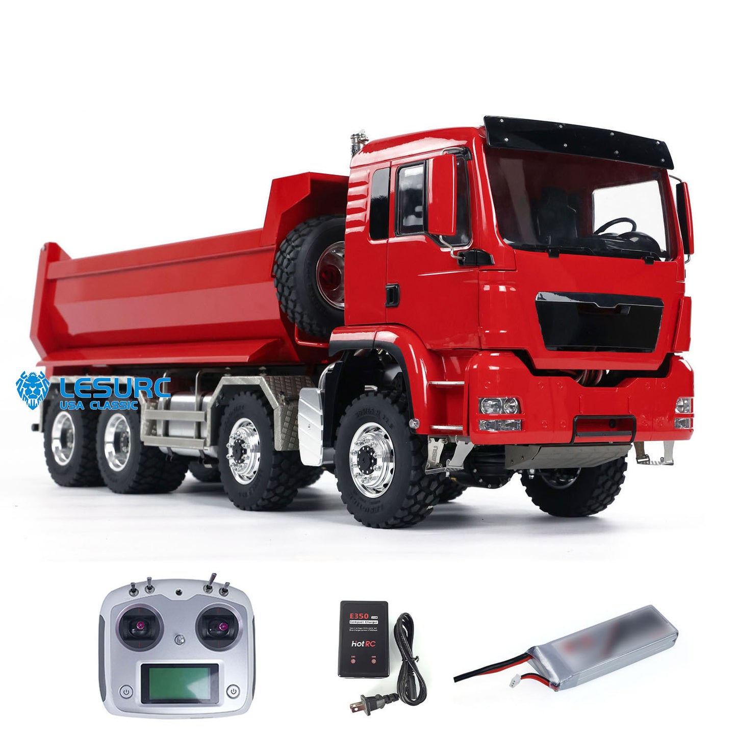 LESU 1/14 8x8 Metal Hydraulic RC Dump Truck Tipper 2 Speed Transmission Axles With Differential Lock FlySky I6S Remote Controller Sound Light System