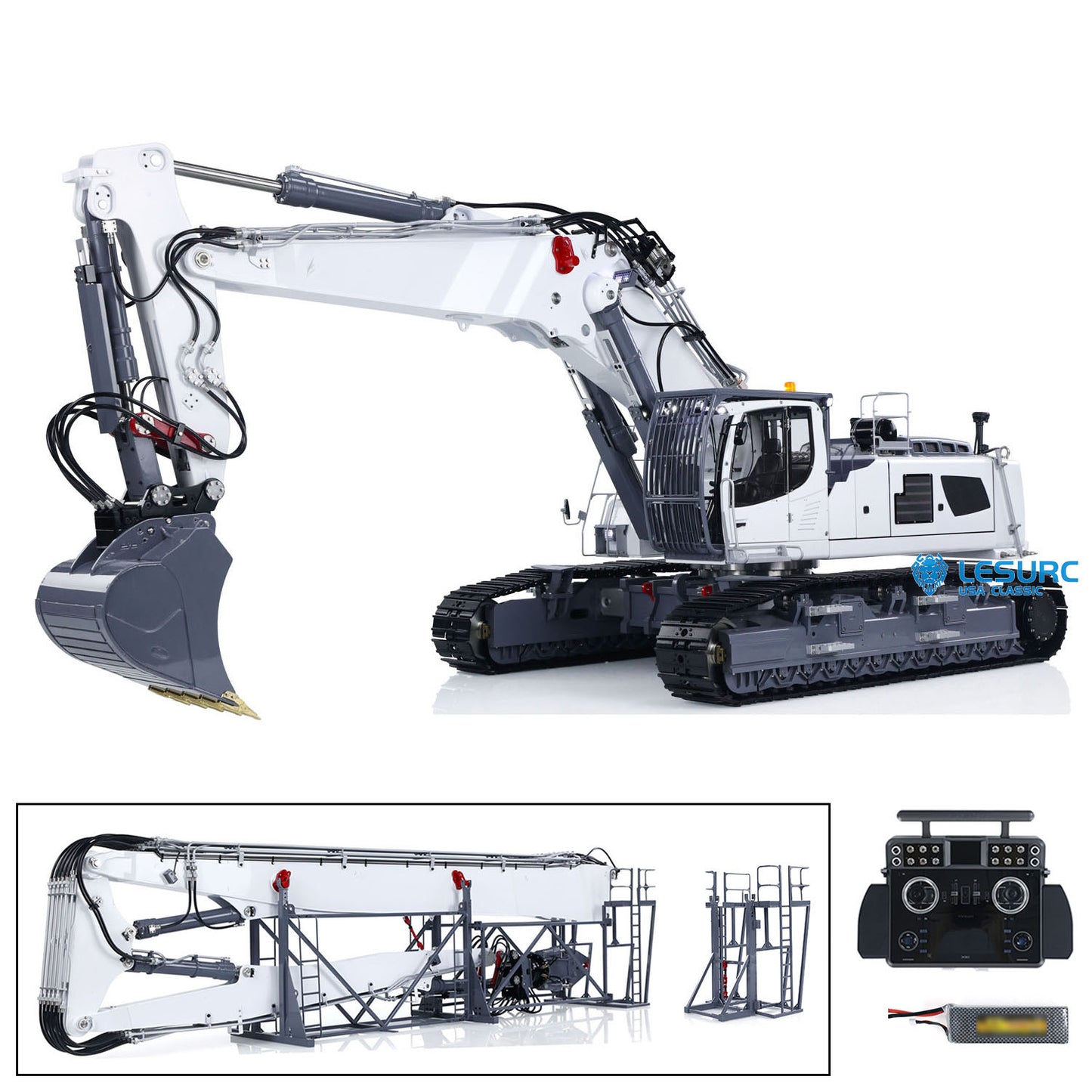 LESU 1/14 RC Heavy Full Hydraulic Demolition Excavator Aoue LR960 RTR Two Type Arms Digger Model Engineering Vehicle XE Radio