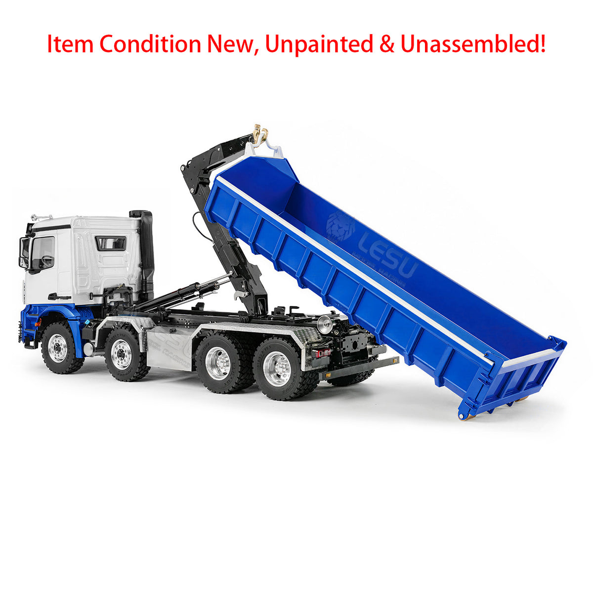 LESU Z0088 1/14 8x8 Metal Roll Off RC Hydraulic Dump Truck with Folding Hook Lift 3 Speed Transmission Differential Lock Sound Light