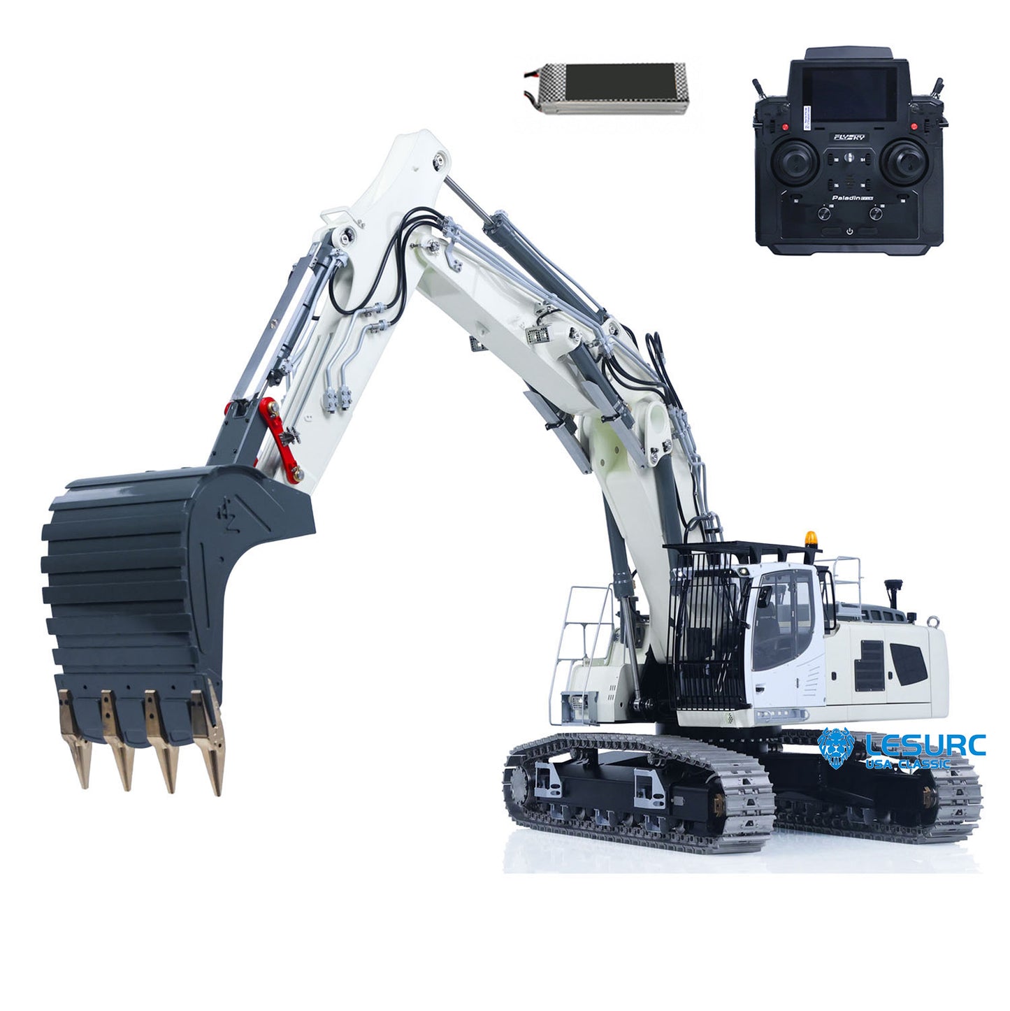 LESU LR956 1/14 Metal RC Hydraulic Excavator B0040 RTR Dual Pump Digger with FlySky PL18EV Lite Radio Controller Light System Quick Release Coupler