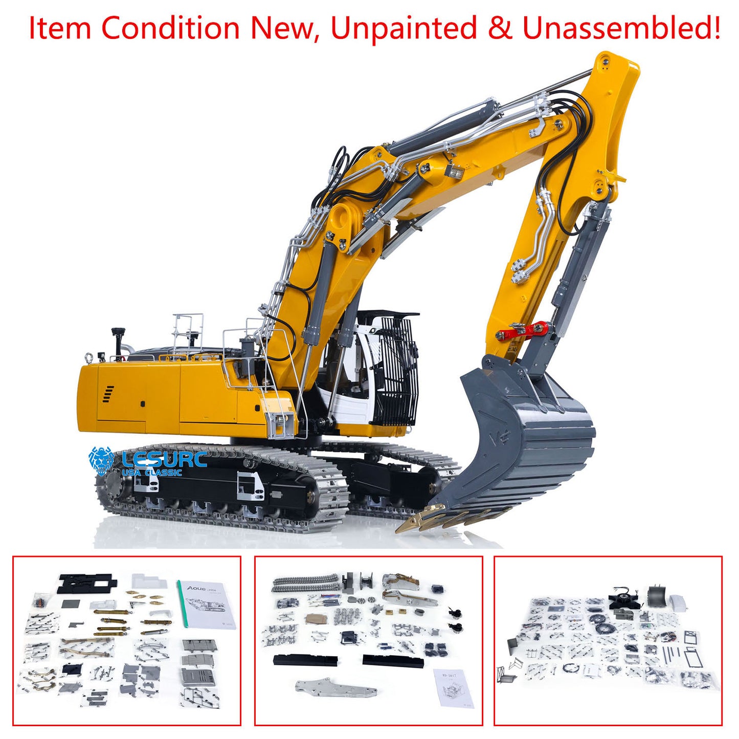 LESU 1/14 Aoue Radio Controlled Dual Pumps LR956 Hydraulic Excavator KIT Metal 3 Arms RC Digger Model 4+3CH Valve Light GPS