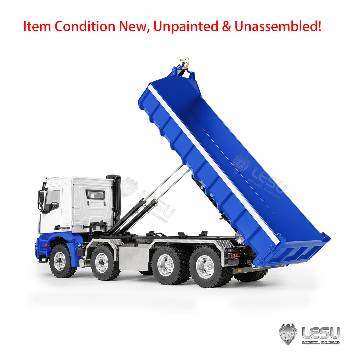LESU Z0096 1/14 RC Hydraulic Roll Off Dump Truck with 8x8 Metal Chassis Telescopic Hook Lift 3 Speed Transmission Light Sound