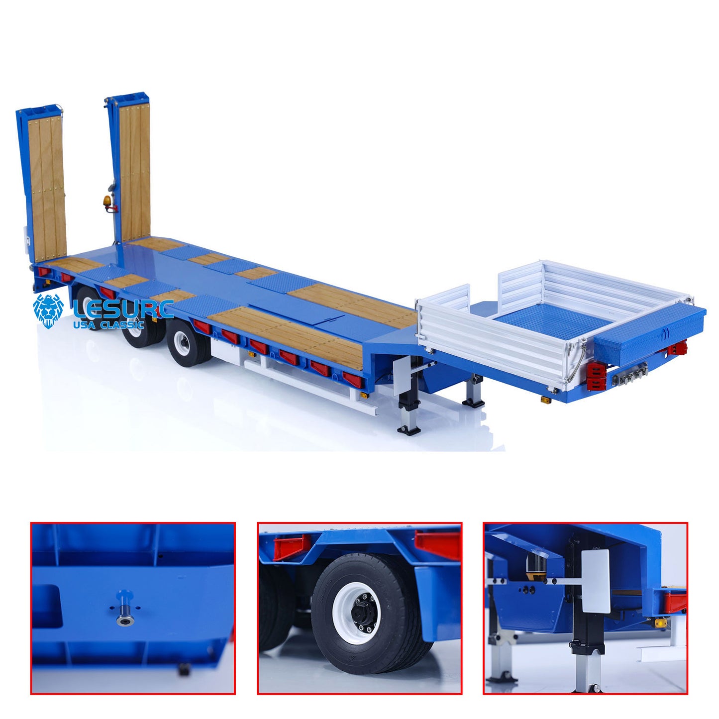 LESU A0041 1/14 Metal Trailer Hydraulic Lifting Tailboard with Landing Legs 3 Axles Chassis for RC Tractor Truck DIY Construction Model