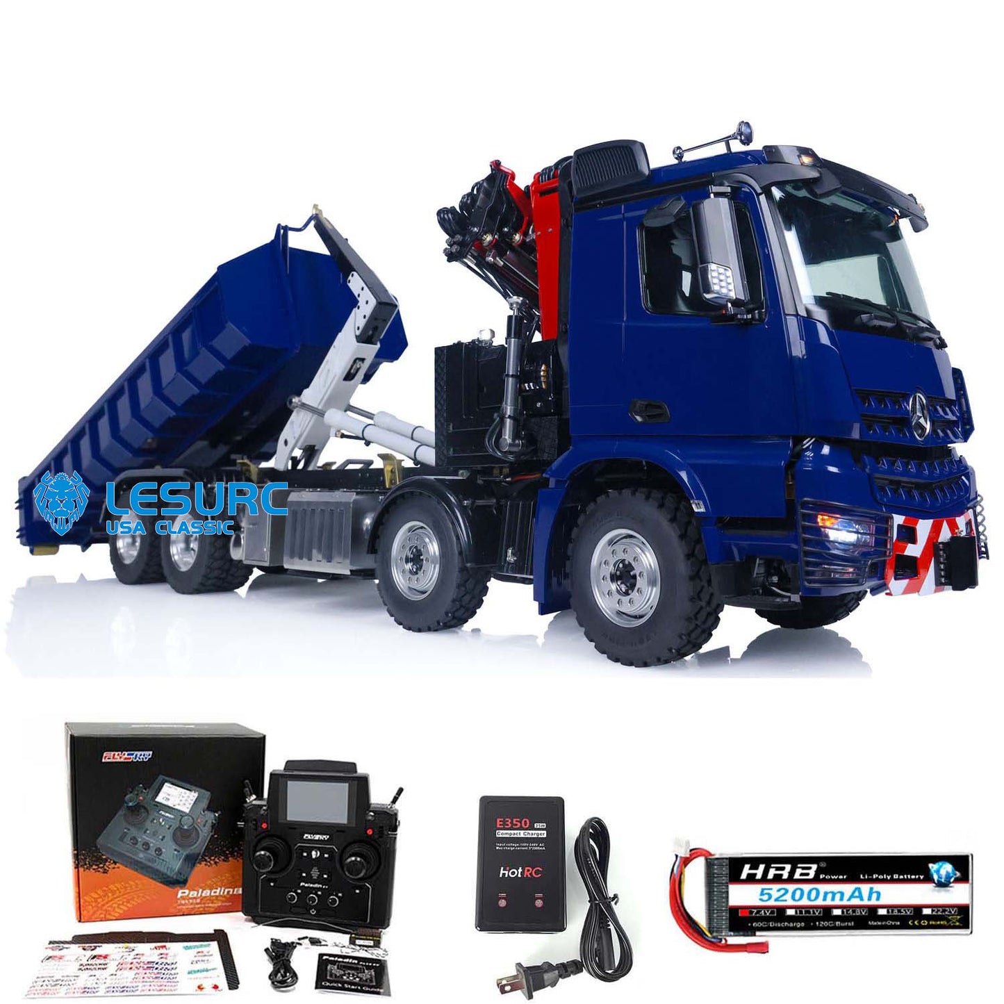 1/14 LESU RC 8x8 RTR Metal Hydraulic Crane Dumper Tipper Truck Electric Dump Car W/ Light Sound ESC Motor PL18EV Radio Battery