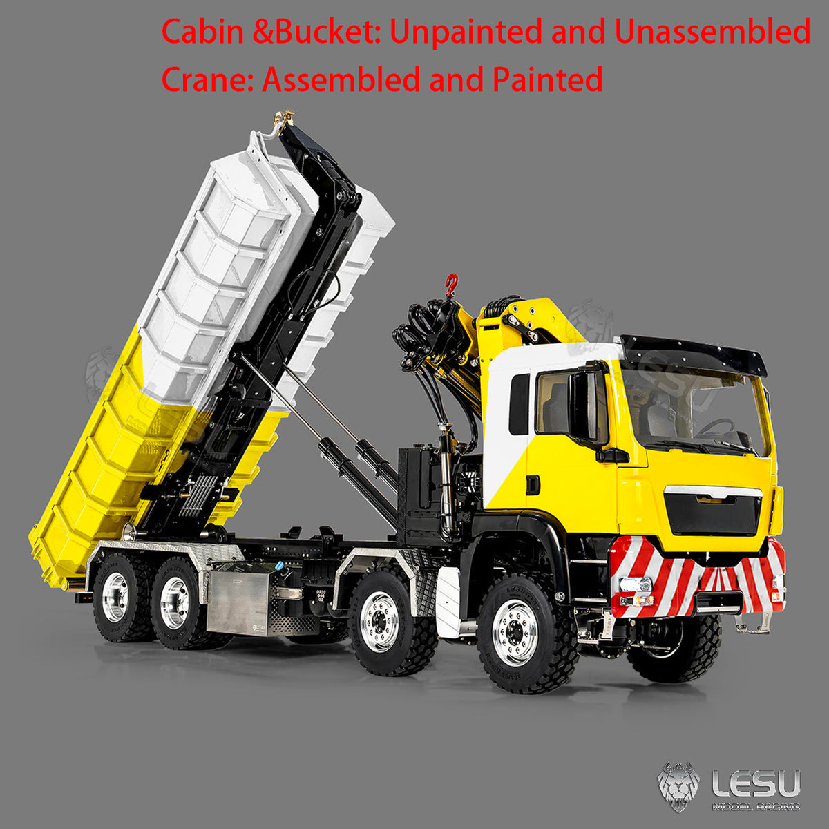 LESU Z0124 1/14 8x8 Hydraulic Crane RC Roll Off Dump Truck with TGS Cabin Metal Chassis Telescopic Hook Lift 3 Speed Gearbox Light Sound System