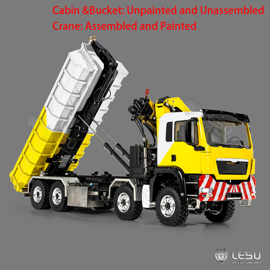 LESU Z0124 1/14 8x8 Hydraulic Crane RC Roll Off Dump Truck with TGS Cabin Metal Chassis Telescopic Hook Lift 3 Speed Gearbox Light Sound System