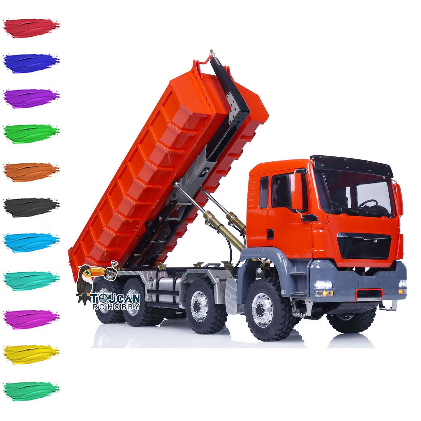 1/14 LESU Remote Control Hydraulic Roll on Off Dumper Truck TGS 8*8 RC Engineering Vehicle Tipper Model With 5 PC Servos