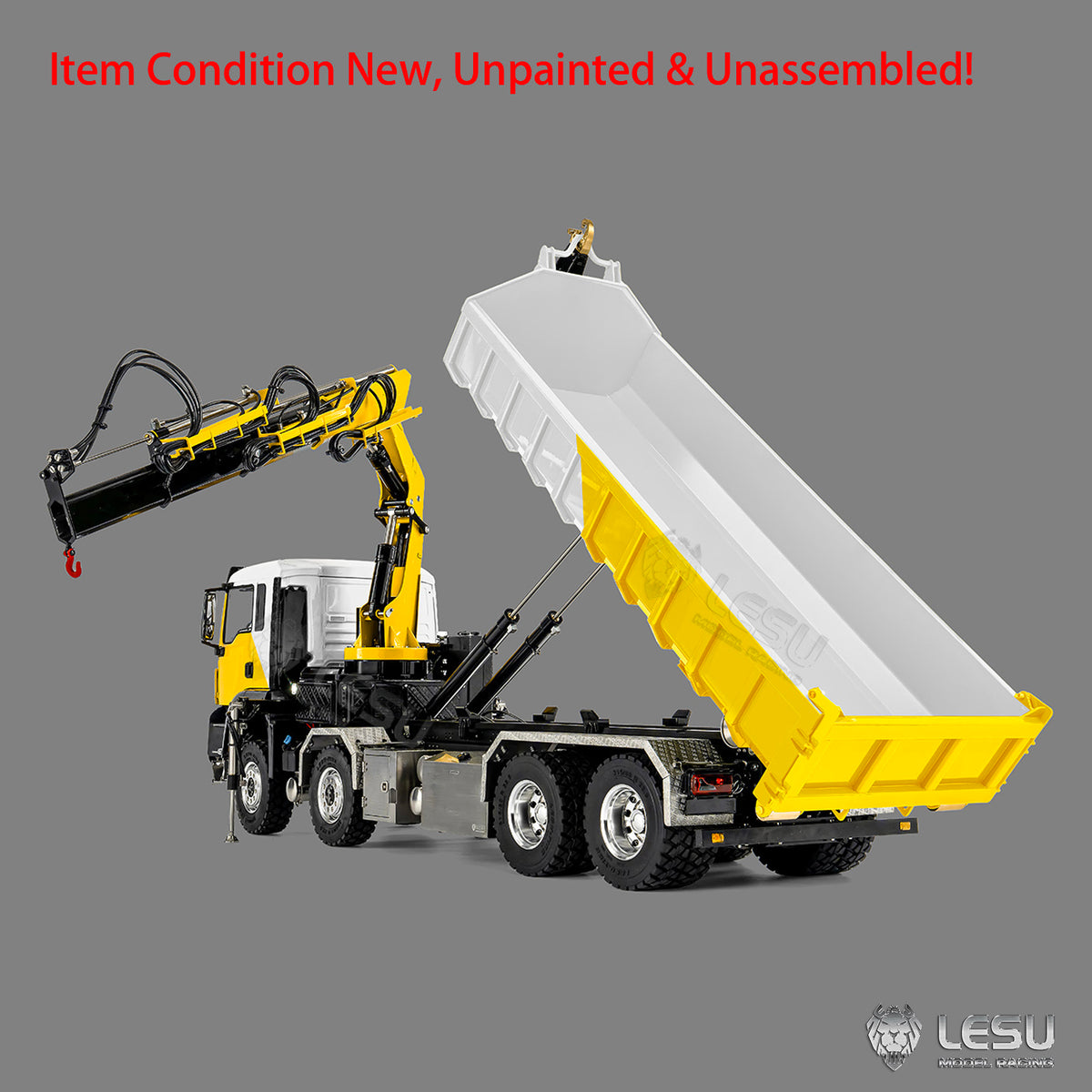 LESU Z0125 1/14 8x8 RC Hydraulic Crane Roll Off Dumper Truck with TGS Cabin Folding Hook Lift 3 Speed Gearbox Differential Lock Metal Chassis
