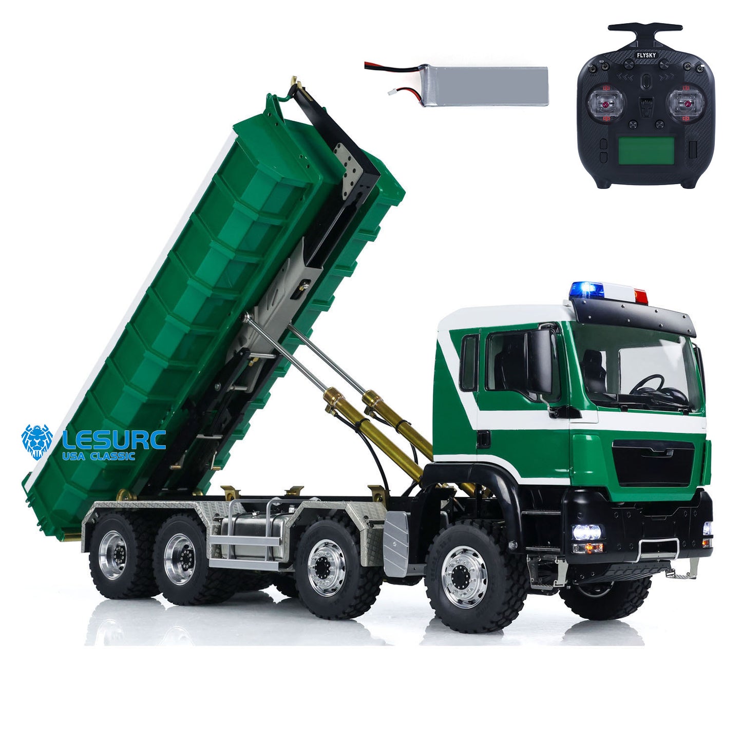LESU TGS Cabin 1/14 Stainless Steel 8x8 RC Hydraulic Dump Truck with FlySky ST8 Remote Controller 2Speed Transmission Sound Light for Backyard Fun
