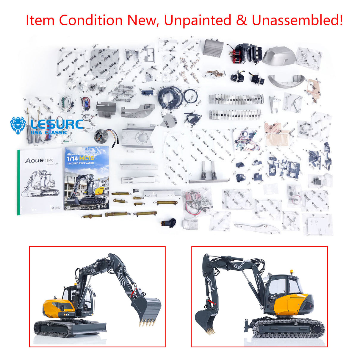 LESU MC15 4 Arms Metal 1/14 Hydraulic Remote Control Excavator KIT Model RC Digger Dual Pumps 9 Ways Valve Light Sound Motor