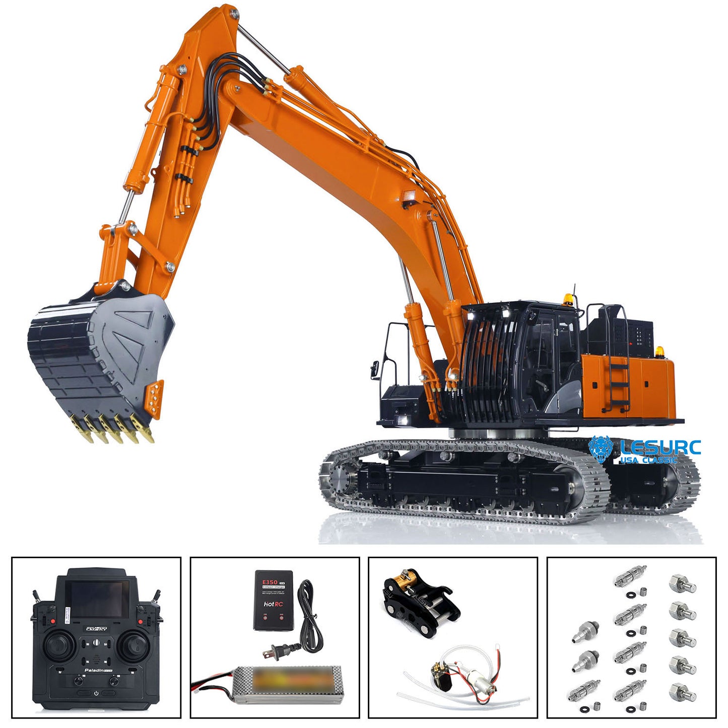 LESU Aoue-ZX490 1/14 Metal RC Hydraulic Excavator B0026 with FlySky PL18EV Lite Radio Controller 6CH Valve Brushless Motor Light Sound System