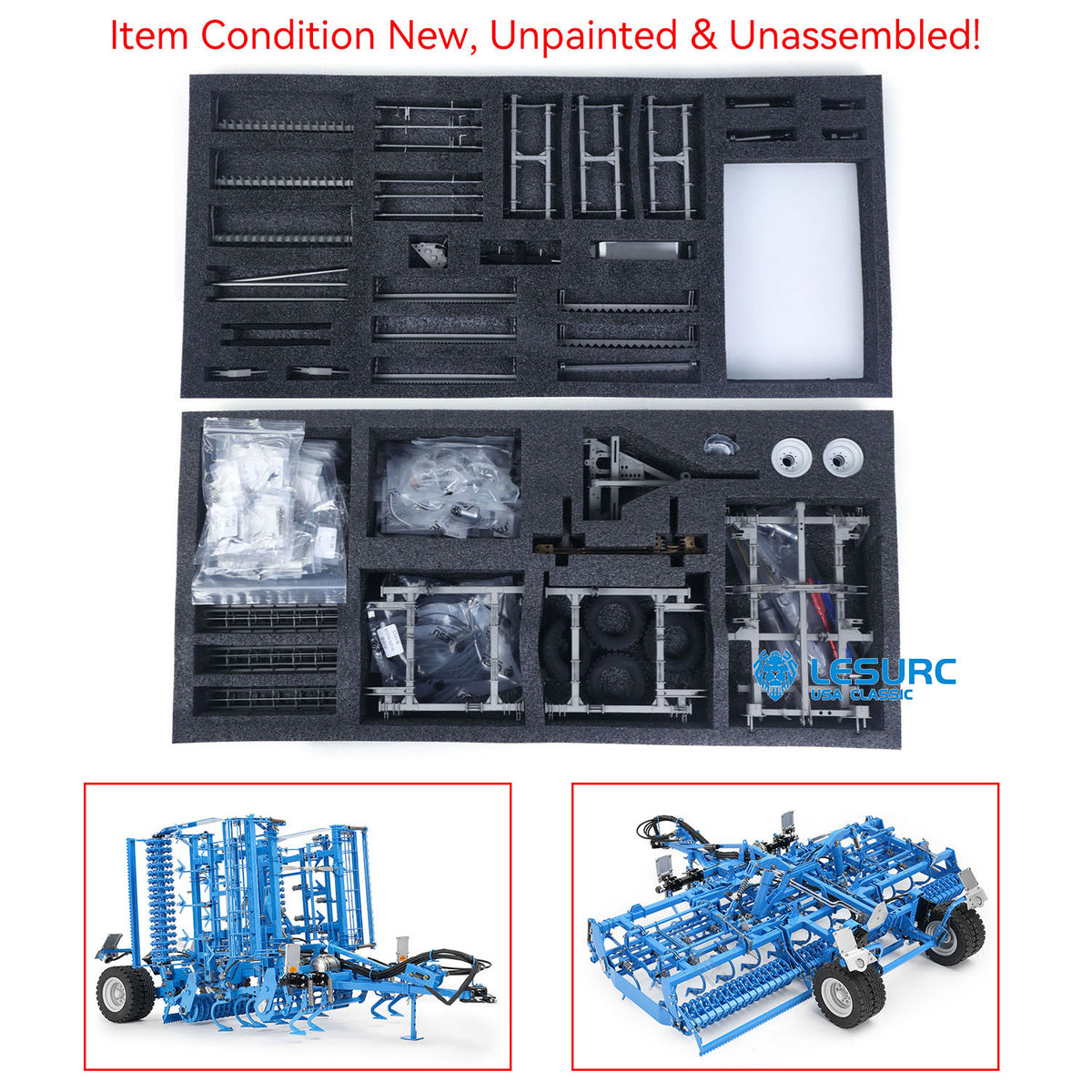 LESU AOUE 1050 Metal 4x4 1/14 RC Tractor Truck Hydraulic Agricultural Vehicles K500 Seedbed Pre-sowing Soil Preparation Machine Frsky XE Lite