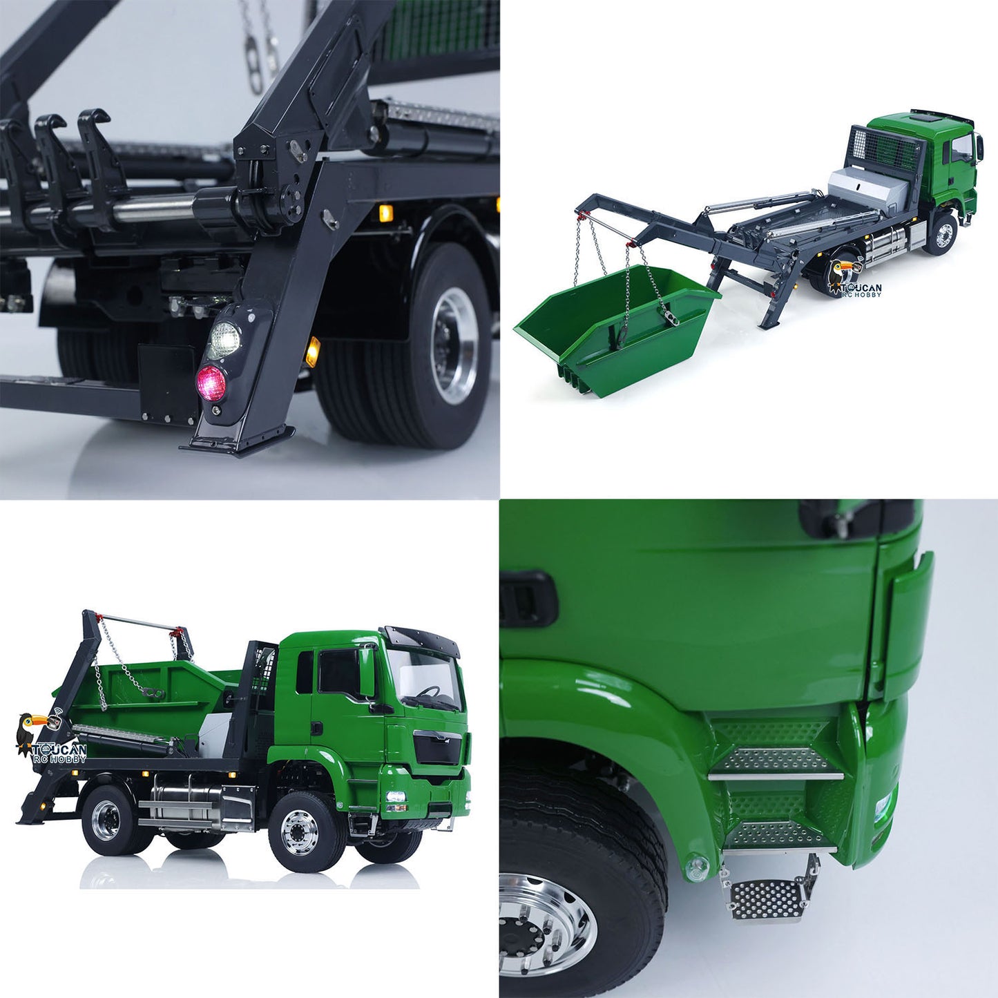 LESU 4X4 1/14 RC Hydraulic Swing Arm Garbage Truck Skip Loader TGS Paintied Car Simulation Vehicle Hobby Model 4CH Reversing Valve