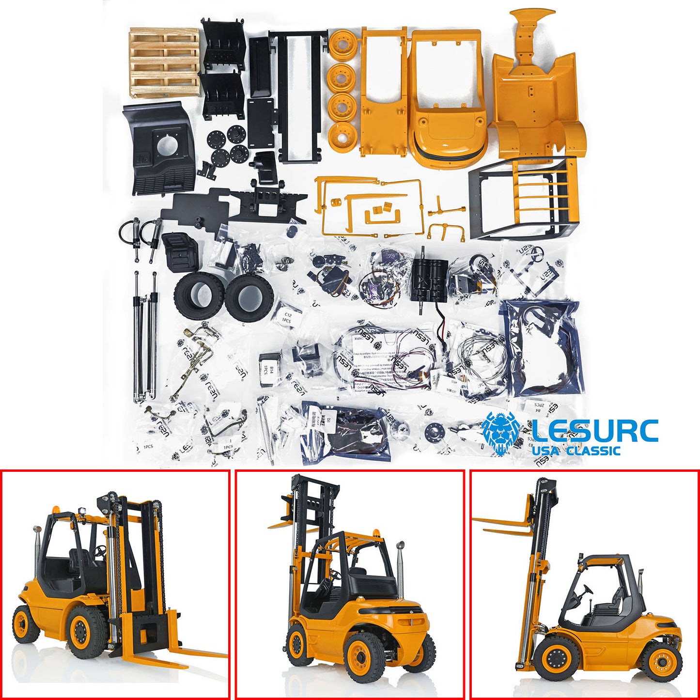 LESU RC 1/14 Scale Painting Unassembled Forklift Transfer Car Truck Model W/ Motor ESC Light Sound System W/O Controller Battery