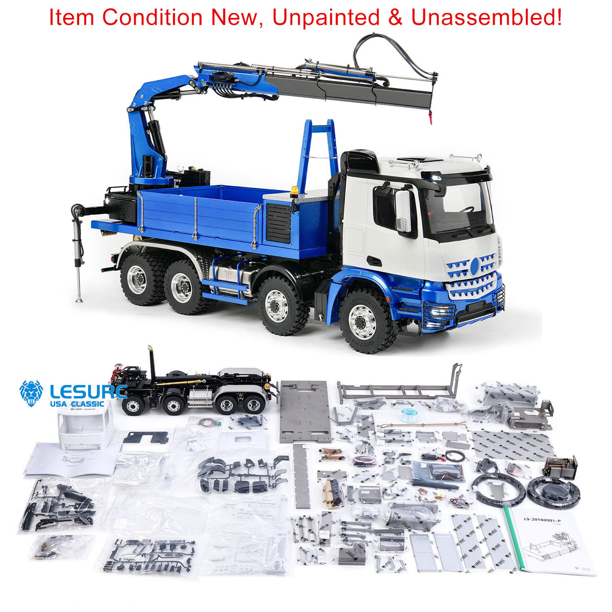 LIMITED-TIME SALE LESU Z0108 1/14 RC Hydraulic Roll On off Dumper Truck Crane Unassembled Plastic Cabin Metal 8x8 Chassis Tipper Axles Lock 2+7CH Valve
