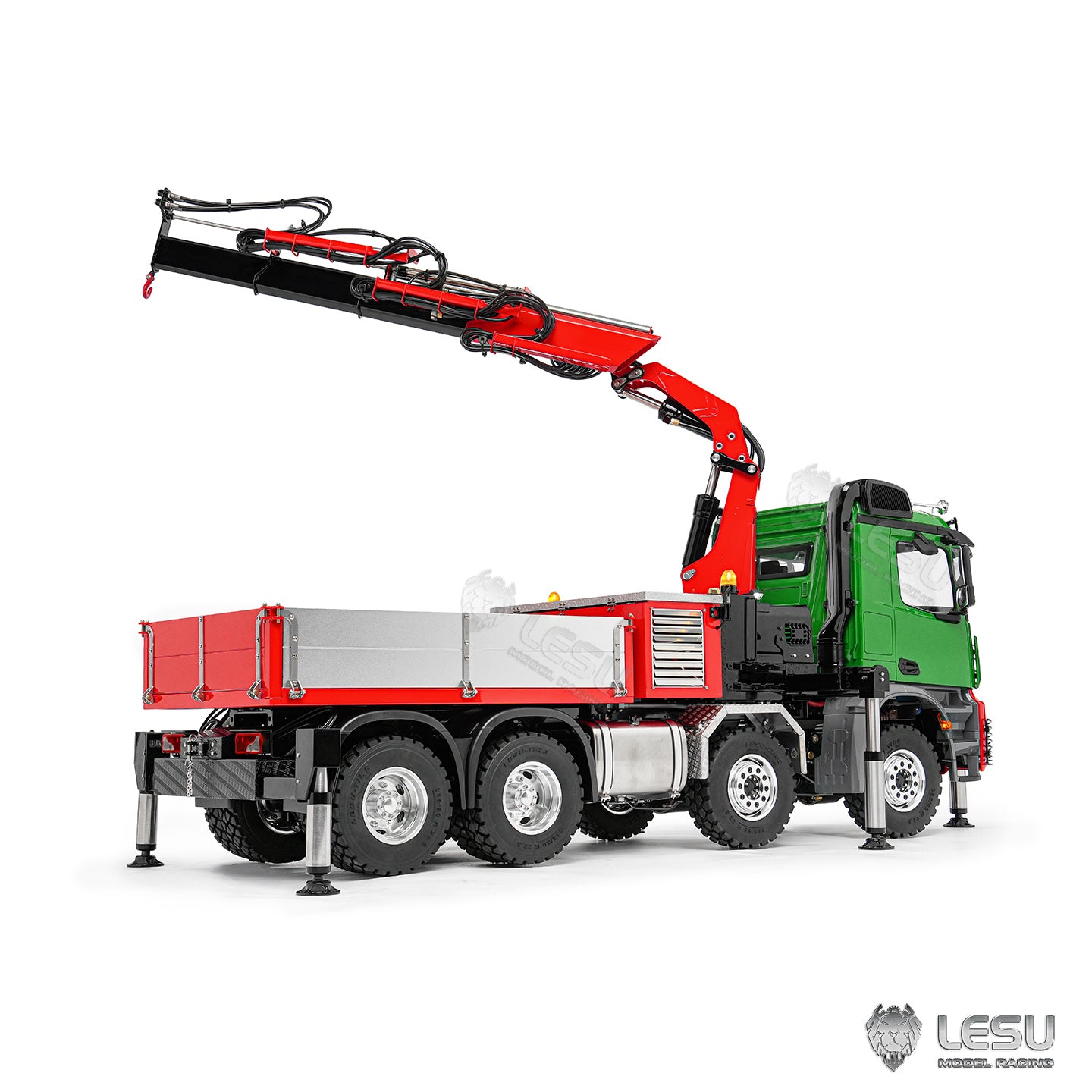 LESU 3363 1/14 Metal RC Hydraulic Crane Truck 8X8 Axle Diff Lock 3Speed Remote Control Lorry 7CH Valve 6 Outriggers Light Sound