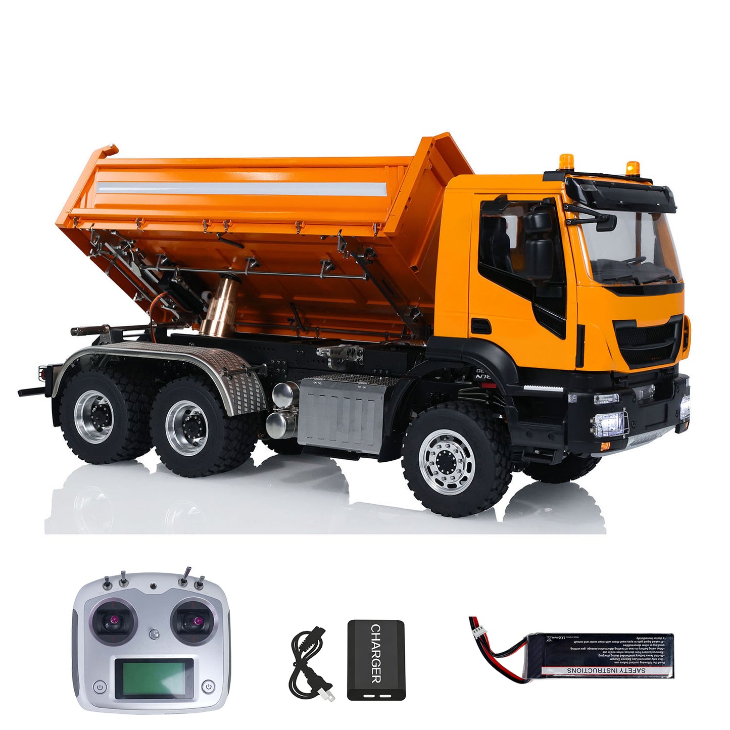 LESU 1/14 Metal 3 Way 6x6 RC Hydraulic Dump Truck Model with FlySky I6S Remote Controller 3-speed Transmission