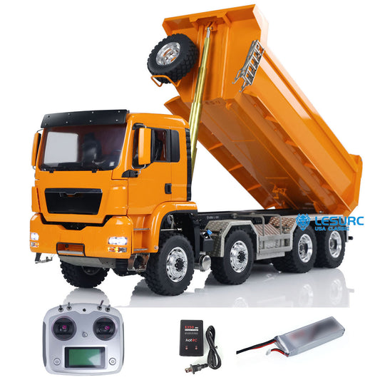 LESU 1/14 8x8 Metal Hydraulic RC Dump Truck Tipper 2 Speed Transmission Axles With Differential Lock FlySky I6S Remote Controller Sound Light System