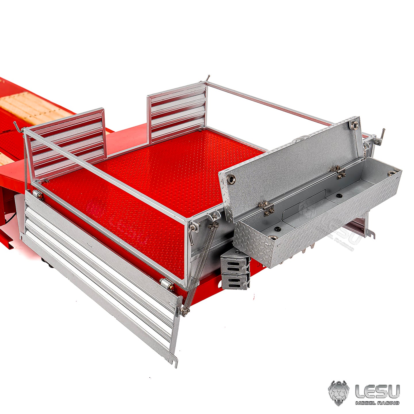 LESU 1/14 Metal Trailer Hydraulic Lifting Tailboard 4 Axles Steering Available Electric Support Legs for DIY RC Tractor Truck