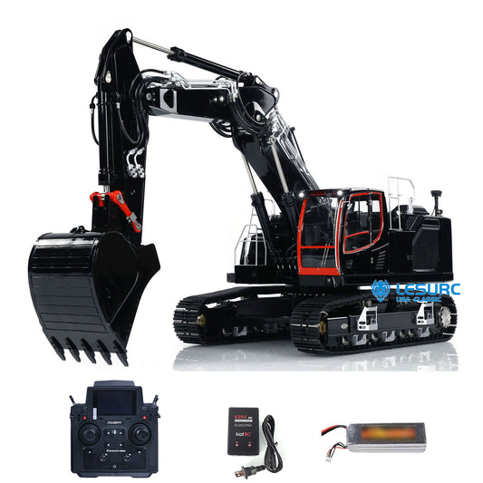 LESU Metal 1/14 Hydraulic RC Excavator AOUE LR945 Remote Control 3-Arm Diggers Model Emulated Construction Vehicle Light Motor