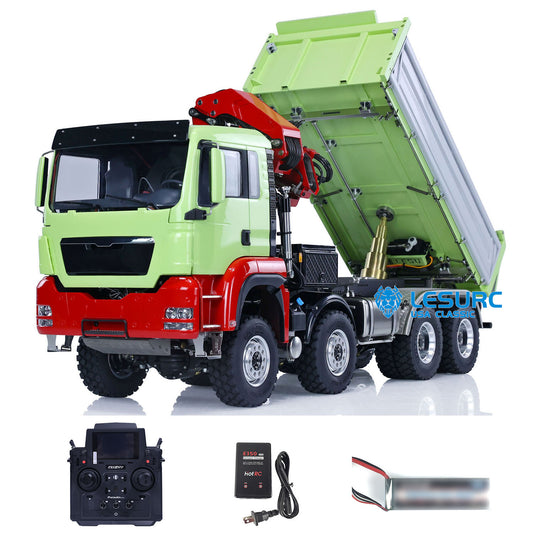 LESU Z0063 1/14 Metal 8X8 Hydraulic RC Dump Truck 3 Way Tipper with Crane 2 Speed Transmission 7CH Valve Light Sound for Construction Model Hobbyists